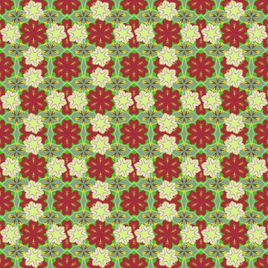 Paket kağıdı, tekrarlayan elementler, klasik tasarım, defter kapağı için kırmızı, yeşil ve sarı renklerde mükemmel tasarım. Kusursuz desenli, doğal çiçek desenli..