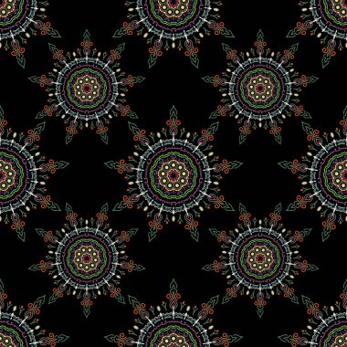 Şam, yeşil renklerde, dikişsiz çiçek deseni. Vektör illüstrasyonu.