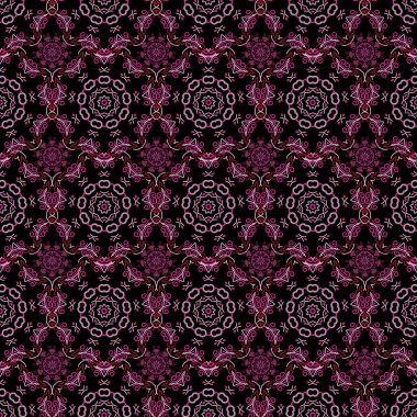 Soyut kış karalamalarıyla el çizimi. Vector Mutlu Noeller ve Mutlu Yıllar mektupları. Magenta, siyah arkaplan posterinde pembe ve mor kar taneleri.