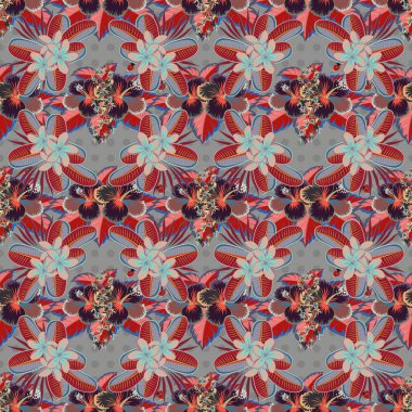 Raster amber çiçeği deseni mavi, gri ve kırmızı renklerde..