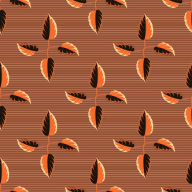 Dekoratif yaz çiçeklerinin turuncu, siyah ve kahverengi renkleriyle kusursuz desen, suluboya vektör çizimi.