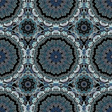 Çiçeksiz desen. Duvar kağıdı barok, pürüzsüz vektör arkaplan, siyah arkaplan üzerinde çoklu renk.