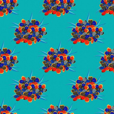 Raster çizimi iç tasarım, baskı, web ve tekstil tasarımı için iyidir. Kırmızı, mavi ve kahverengi renklerde çiçeklerin kusursuz dokusu. Unutma beni çiçekleri ile optik yanılsama.