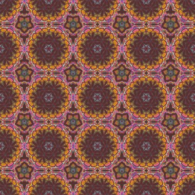 Klasik lüks, eski moda İspanyol süsü, kumaş, tekstil ve ambalaj için kraliyet Victoria dönemi kusursuz dokusu. Enfes bir barok şablonu. Mor ve sarı renklerde vektör damaske deseni.