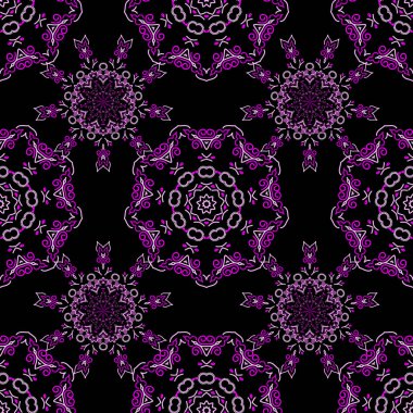 Mor renklerde vektör damaske kusursuz desen ögesi. Klasik lüks, eski moda İspanyol süsü, duvar kağıtları, tekstil ve ambalaj için kraliyet Victoria dönemi dikişsiz dokusu. Enfes barok şablonu.