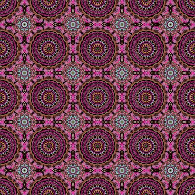 Raster kusursuz bir geçmişi var. Renkli desenler antika. Siyah bir arkaplanda mor ve mavi renkte çiçek süsü.