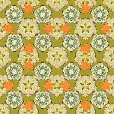 Vektör çizimi. Yumuşak suluboya çiçek deseni - sarı, turuncu ve bej renklerde kusursuz desen.