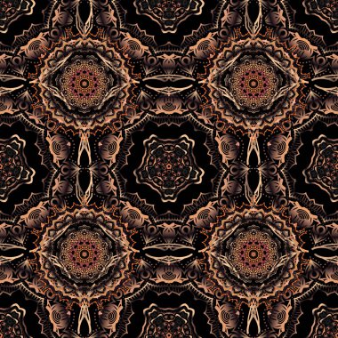 Duvar kağıdı barok, turuncu, kırmızı ve kahverengi renklerde kusursuz vektör arkaplan. Çiçeksiz desen.