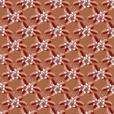 Hoş bir çiçek geçmişi var. Plumeria çiçekleri bej, kahverengi ve kırmızı renklerde pürüzsüz desen.