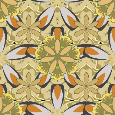 Turuncu, bej ve gri renklerde sulu boya buketi olan romantik, pürüzsüz desenler. Geçmişi, tekstili, ambalaj kağıtları, tebrik kartları için. Vektör illüstrasyonu.