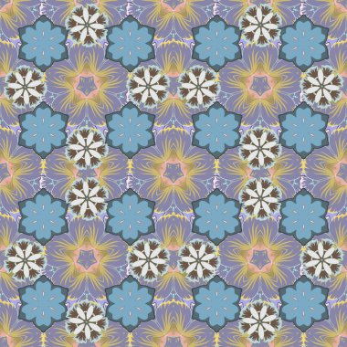 Kahverengi, yeşil ve mavi elementlerin kusursuz deseni.