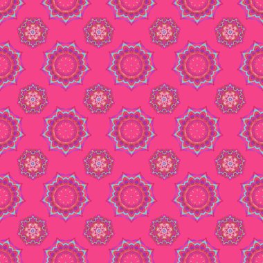 Kusursuz damaske deseni. Pembe ve mavi renklerde Victoria dönemi desenli klasik süslemeler. Vektör illüstrasyonu.