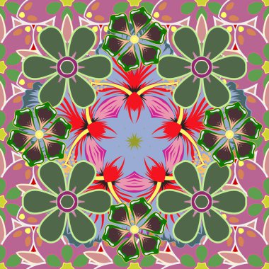 Lüks şablon. Yeşil, kırmızı ve pembe kusursuz desen.