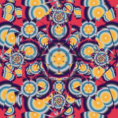 Sorunlu damasküler desensiz arka plan fayansları. Pembe, mavi ve sarı renklerde kusursuz bir süs..