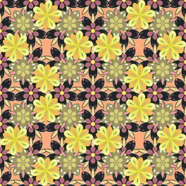 Kusursuz Noel süsü deseni. Parlak arkaplan çizimi bej, gri ve sarı renklerde.