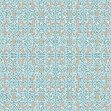 Yapraklı vector ditsy desen, bahar yaz zamanı, renkli çiçek arkaplan izi. Mavi, bej ve gri renklerde yumuşak, pürüzsüz, saf bir çiçek..