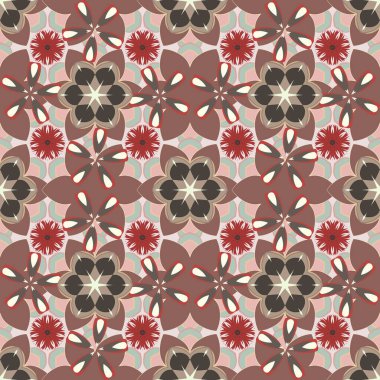 Bej, kırmızı ve pembe renkli vektör çiçekleri. Ditsy pürüzsüz desen. Vektör çizimi. Küçük çiçeklerdeki sevimli çiçek desenleri..