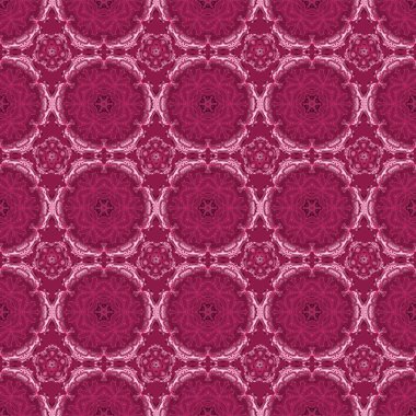 Sevimli vektörsüz desen. Kış arkaplanı pembe, kırmızı ve mor kar taneleriyle.