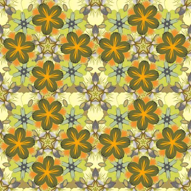 Dekorasyon malzemeleri ya da tebrik kartları için kusursuz desen. Kahverengi, sarı ve bej renkli parıltılı süsler..