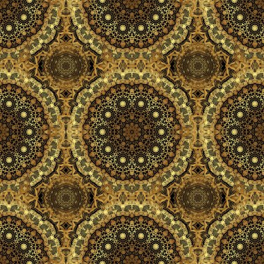 Metin için tasarım, davetiye kartları, çeşitli baskı sürümleri. Siyah arka planda altın elementlerle kusursuz bir desen. Doğu tarzında altın bir vektör süsü..