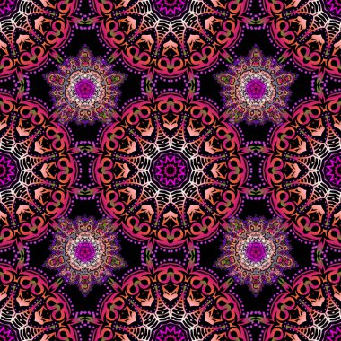 Çiçekli ve Mandala elementli zarif, pürüzsüz bir desen. El çizimi güzel bir vektör çizimi.