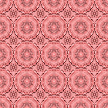 Güzel pembe ve kırmızı el yapımı, pürüzsüz vektör çizimi. Çiçek ve Mandala elementleriyle kusursuz bir desen..