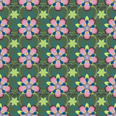 Çizgili arka planda dikişsiz suluboya desen. Pembe, mavi ve yeşil renkli vektör çiçek deseni.