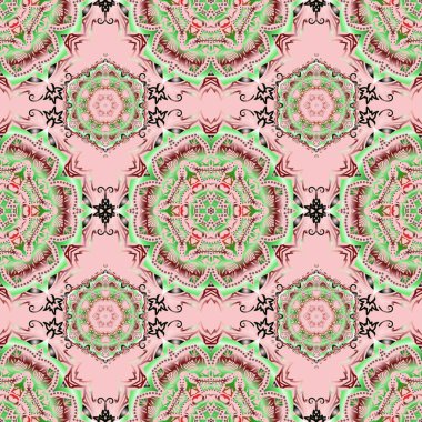 Pembe, kahverengi ve yeşil renkli ipsiz balık ağı desenli. Vektör duvar kağıdı.