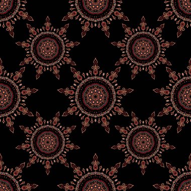 Çiçeksiz desen. Duvar kâğıdı barok, İspanyol kumaşı. Kusursuz bir geçmişi var. Siyah arkaplanda kırmızı süs.