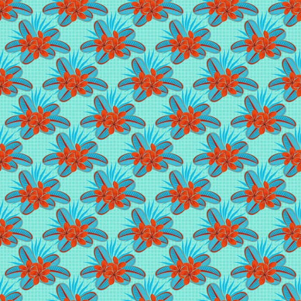 Nahtloses Muster Mit Niedlichen Blüten Orange Rot Und Blau Vektorillustration — Stockvektor