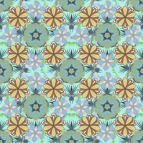 Arabesk 'li, yeşil, mavi ve kahverengi elementli doğu vektörleri. Geleneksel klasik süs.