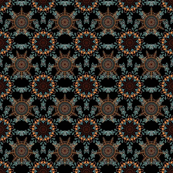 Texture Sans Couture Avec Des Flocons Neige Bleus Orange Marron — Image vectorielle