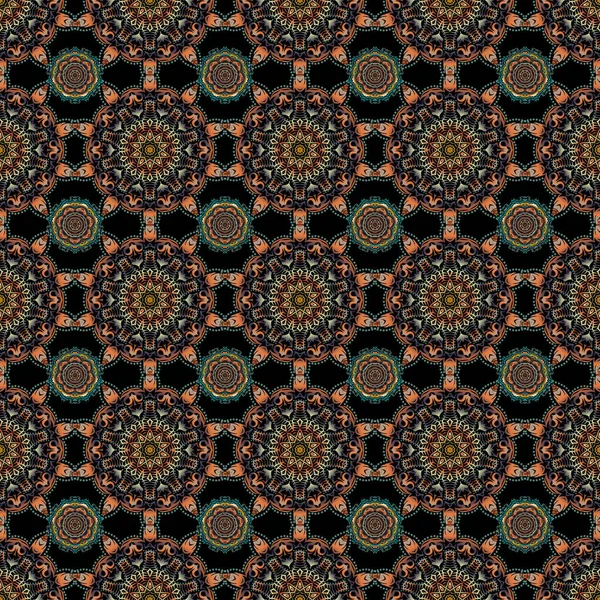 Vektor Illusztráció Dekoratív Szimmetria Arabeszk Multicolor Zökkenőmentes Minta Egy Fekete — Stock Vector