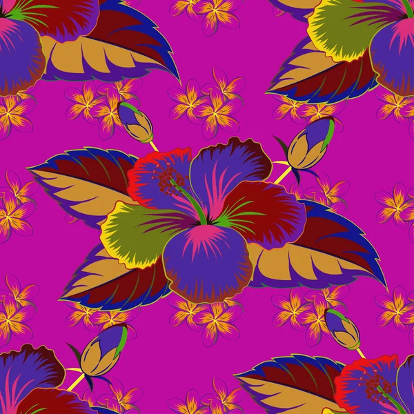 Magenta Violet Rouge Hibiscus Fond Sans Couture Chemise Hawaïenne Aloha — Image vectorielle