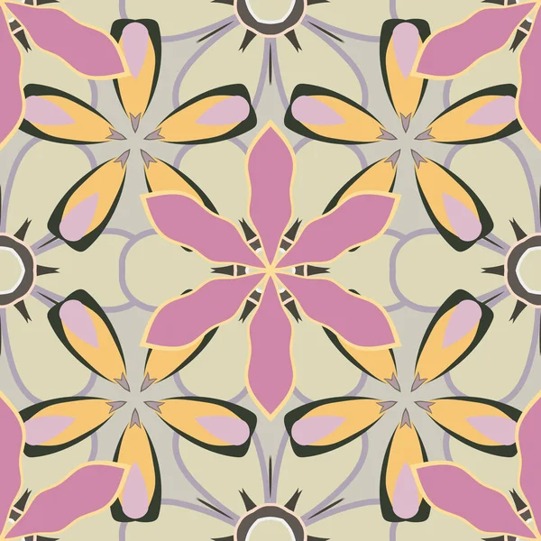伝統的な東洋のシームレスなペイズリーパターン 包装紙のための装飾品 ペイズリーとラスターストライプシームレスパターン ピンク 灰色の花の壁紙 — ストックベクタ