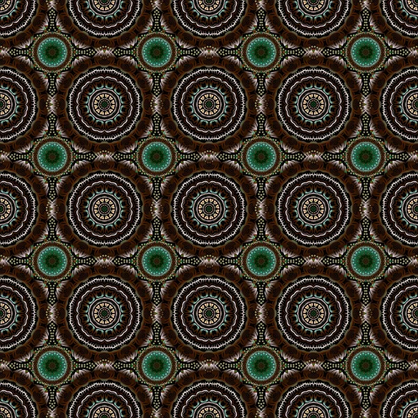 Elegant Seamless Pattern Floral Mandala Elements Nice Green Brown Gray — Stock Vector