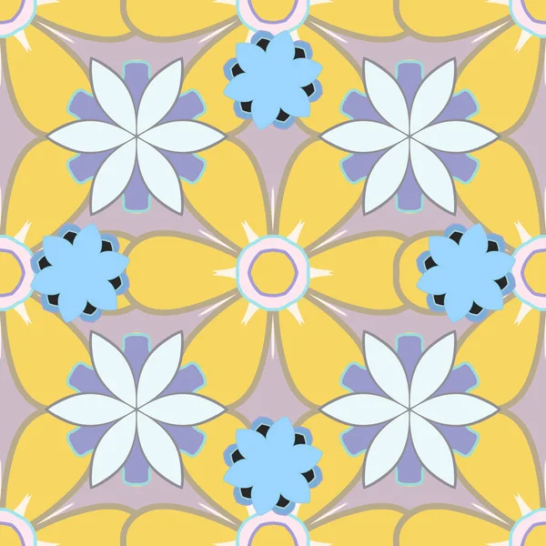 Davetiyeler, tebrik kartları, ambalajlar için süs desenleri. Geleneksel soyut dekor. Dekoratif, pürüzsüz desen. Tasarımınız için sarı, mavi ve gri renkli vektör süslemeleri.