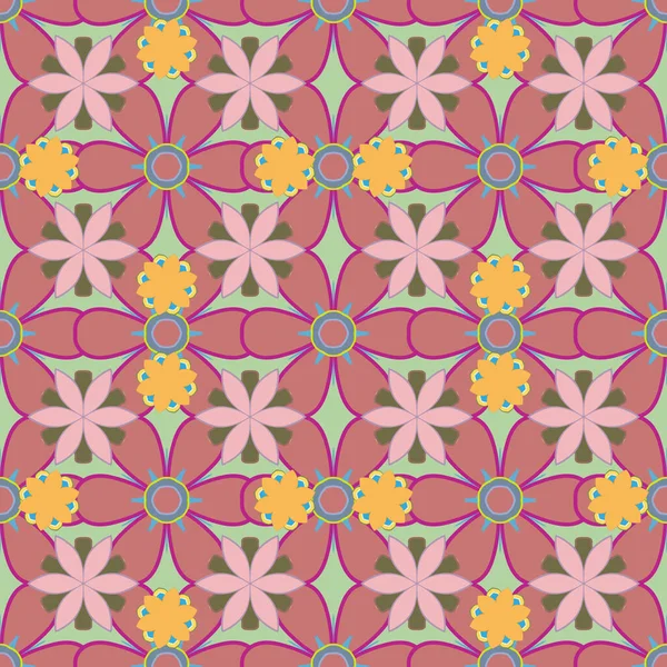 Elle çizilmiş, pürüzsüz desen. Sarı, mor ve pembe renkte birçok çiçek. Vektör desenli çiçek deseni.