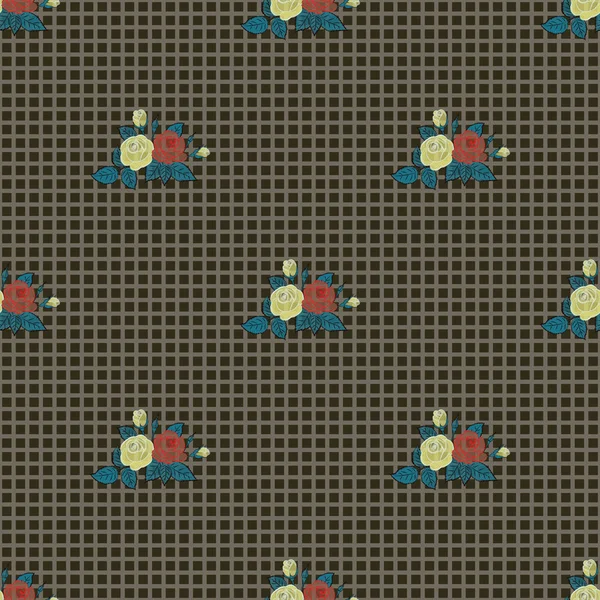 Gül çiçekleri bej, gri ve mavi renklerde pürüzsüz desenli. Şirin vektör çiçek arkaplanı.