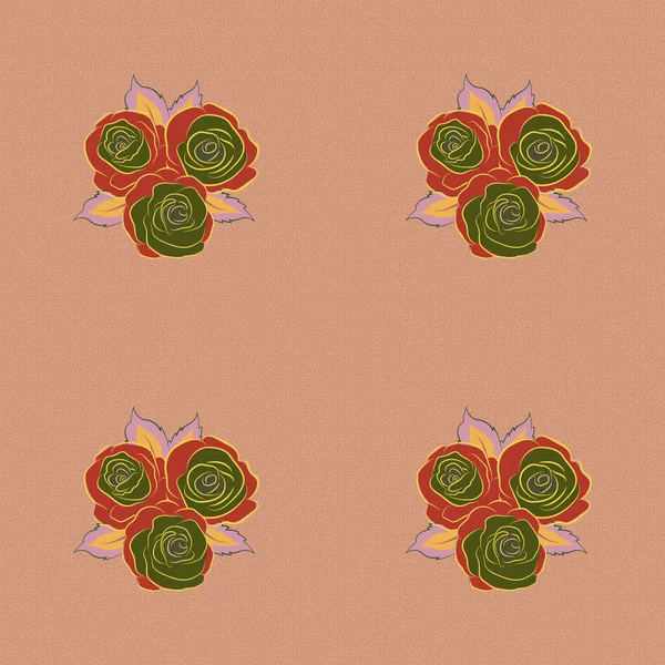 Pétalos Flores Verdes Naranjas Rosas Rosas Cerca Hermoso Patrón Abstracto — Vector de stock