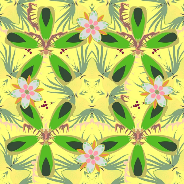 Ditsy Estilo Floral Colores Verde Amarillo Beige Vector Florecitas Lindo — Archivo Imágenes Vectoriales