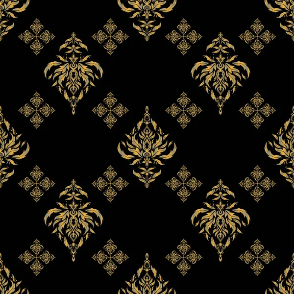 Vintage Design Yellow Colors Damask Elegant Wallpaper Seamless Pattern Black — Stock Vector