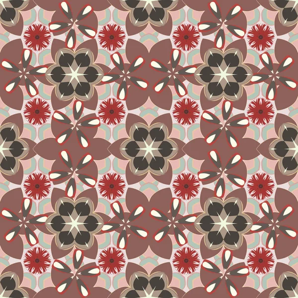 Vektorabstrakte Blüten Beige Rot Und Rosa Farben Ditsy Nahtlose Muster — Stockvektor