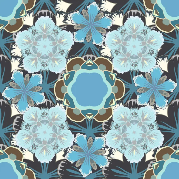 Seamless Pattern Decorative Summer Flowers Gray Blue Brown Colors Watercolor — Stock Vector