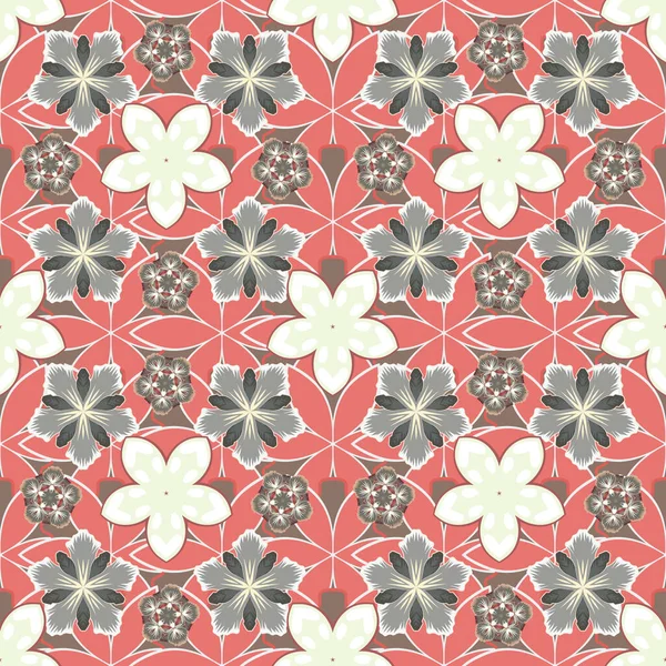 Vektornahtloses Muster Mit Blüten Und Blättern Beige Grau Und Rosa — Stockvektor