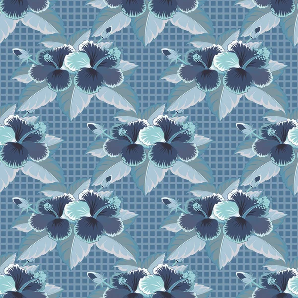 部族芸術Bohoプリント ヴィンテージブルーの花の背景 抽象的な民族ベクトルシームレスパターン 背景の質感 花のテーマ — ストックベクタ