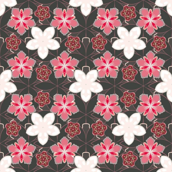 Нежный Цветочный Узор Бесцветный Узор Множеством Маленьких Красных Белых Розовых — стоковый вектор