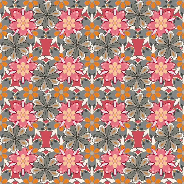 Vektorillustration Sömlös Blommönster Grå Orange Och Rosa Färger Med Brokiga — Stock vektor