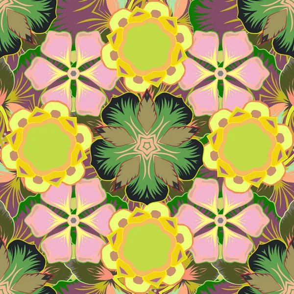 Graphic Print Flower Pattern Beige Green Yellow Colors Vector Illustration — Stock Vector