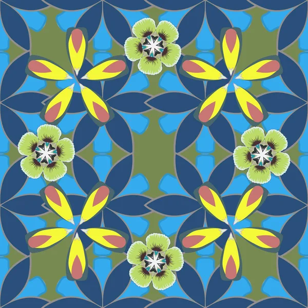 Бесшовный Цветочный Узор Коричневого Голубого Серого Цветов Растровая Иллюстрация — стоковый вектор